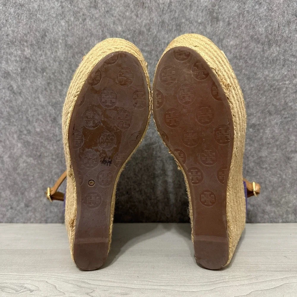 Tory Burch Sherri Mid Wedge‎ Espadrille Sandals Floral Ankle Strap Women's Sz 8